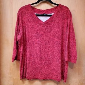 🔴 Rafaella Woman Red Floral 3/4 Sleeve Tee